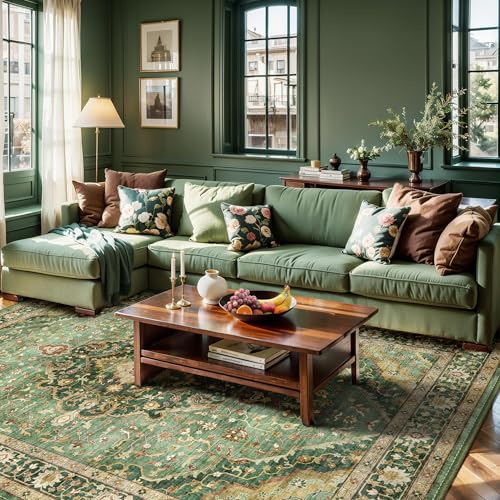 Green Rugs for Living Room - Boho 4x6 Area Rug Ultra Soft Vintage Rugs for Bedroom Playroom Decor, Low Pile Non-Slip Backing Throw Rugs Washable (Border Green - color: Border Green, size: 4'x6'