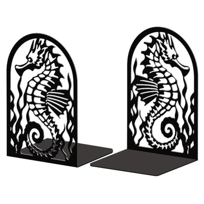 Peacoblue 5.3"x4.3"x7.9" Metal Bookends, Heavy Duty Book Ends for Shelves - style: Seahorse