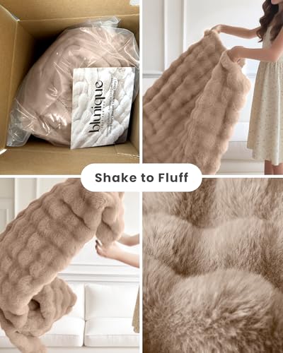 Ultra Soft Cozy Faux Fur Throw Blanket, Fuzzy Plush Thick Bubble Blanket, Oversize Luxury Fluffy Blanket for Couch, Sofa, Bedroom, and Living Room, 50x60 Inches, Light Brown - color: Bubble Light Brown, size: Throw(50" X 60")