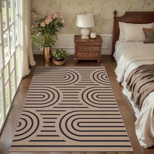 Tangsoo Easy Jute 3x5 Outdoor Patio Rug,Washable Non-Slip Indoor Door Mat - color: Brown Six Rainbow, size: 3x5ft