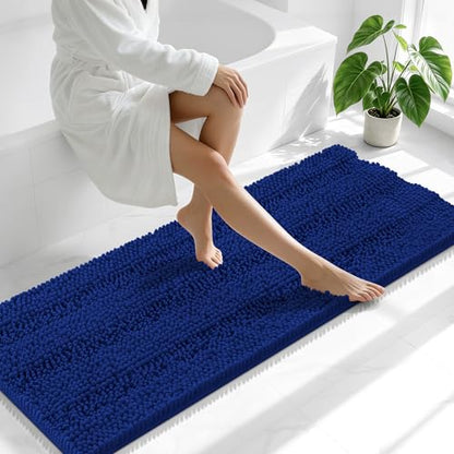 Smiry Thick Chenille Bathroom Runner Rugs 59x20, Absorbent Bath Mat, Navy - color: Navy, size: 59" X 20"