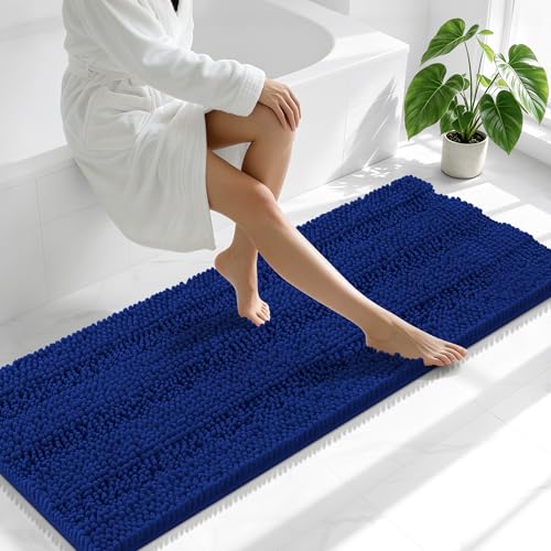 Smiry Thick Chenille Bathroom Runner Rugs 59x20, Absorbent Bath Mat, Navy - color: Navy, size: 59" X 20"