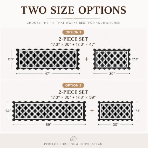 Arenarug Scalloped Wavy Lattice Kitchen Mats for Floor, Black Kitchen Rugs - color: Midnight Black, size: 17.3"x30"+17.3"x47"