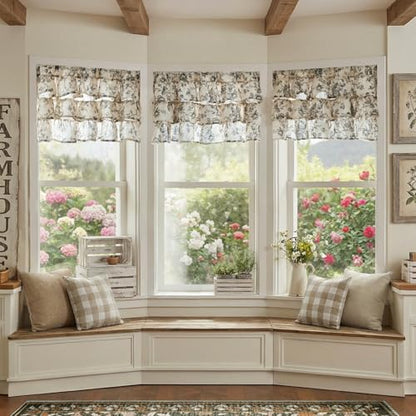 jinchan Amlie Ruffled Floral Valance Curtain 1 Panel 18 Inch Charcoal - color: Amlie Charcoal on Linen