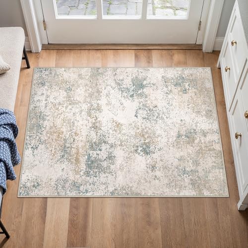 HUGEAR 2x3 Beige Blue Abstract Washable Area Rug for Entryway - color: Beige/Blue, size: 2' x 3' (Rectangular)