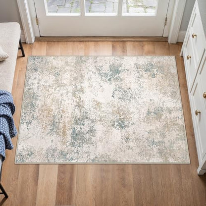 HUGEAR 2x3 Beige Blue Abstract Washable Area Rug for Entryway - color: Beige/Blue, size: 2' x 3' (Rectangular)