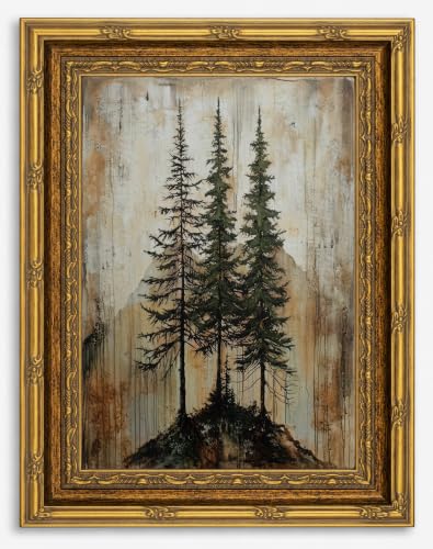 Vintage Gold Framed Canvas Wall Art 12×16 Inch Pine Tree Picture Poster Rustic Wall Decor for Living Room Cabin Farmhouse Home Decoration - color: Pine, size: 16"L x 12"W