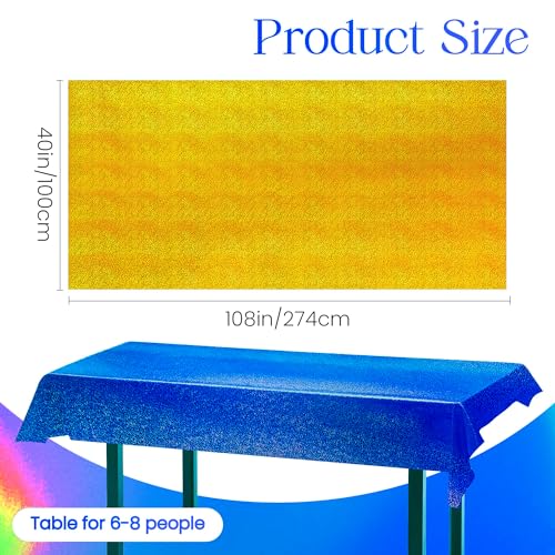 Just Shimmer Sparkling Holographic Laser Tablecloth - Shimmering, Waterproof, Easy to Clean - Ideal for Bachelorette, Birthday, Wedding, and Anniversary Party Decorations (Dark Blue & Gold, 2) - color: Dark Blue & Gold