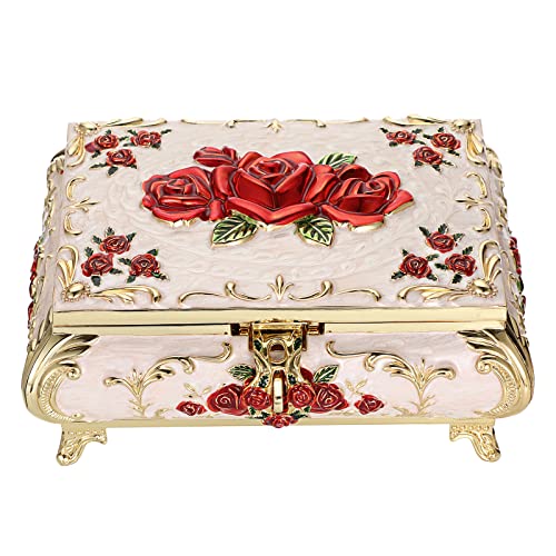 Hipiwe Vintage Metal Jewelry Box for Earrings Necklace Bracelet Organizer - color: Beige, size: Large