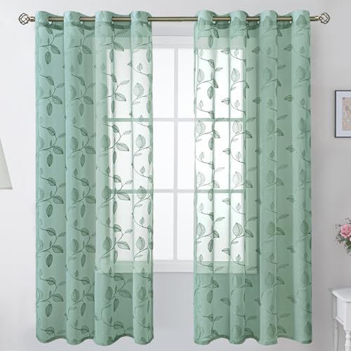 BGment Green Sheer Curtains 72 Inches Long Living Room 2 Panels - color: Dark Green-leaf, size: 52"W x 72"L (Pack of 2)