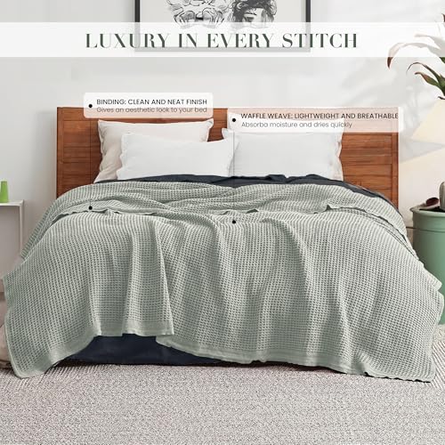 100% Cotton Waffle Weave Blanket for Hot Sleepers, Twin 92" x 68" - color: Sea Foam, size: Twin(92"x68")