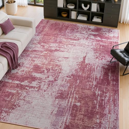 Merelax 5x7 Pink Washable Area Rug Non-Slip Faux Wool Abstract Rug - color: Pink, size: 5' x 7'(60''x84'')
