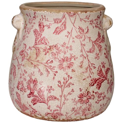 Antique Ceramic Planter & Vase for Home Decor, Rustic Farmhouse Flower Pot - color: Red