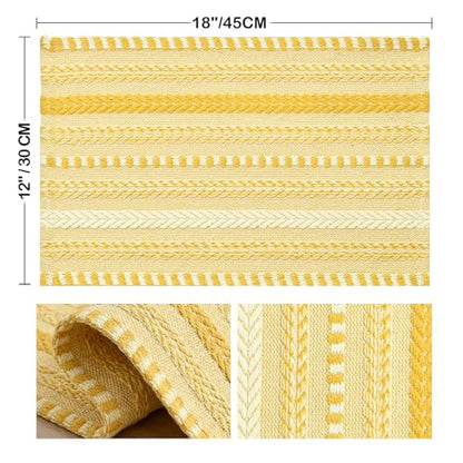 Artoid Mode Yellow Woven Braided Stripe Placemats Set of 4-12x18 Inch - color: Yellow, size: 12" x 18", 4 Pcs