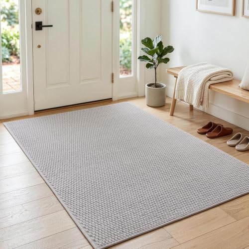 Sunfly 3x5 Washable Area Rug with Non Slip Rubber Backing Light Grey - color: Light Grey, size: 3' x 5' (Rectangular)