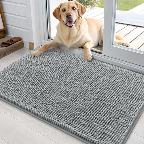 OLANLY Dog Door Mat for Muddy Paws 36x24, Super Absorbent Chenille Mud Mat - color: Grey, size: 36" X 24"