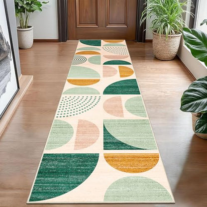 MUJOO Green Runner Rug Washable 2x8 Area Rugs Non Slip Modern Abstract - color: Green and Yellow, size: 2' x 8' (Rectangular)