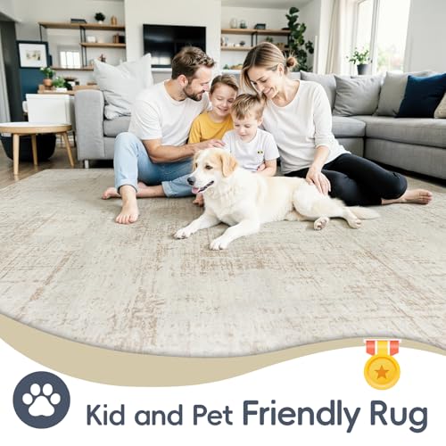 5x7 Washable Area Rug for Living Room Bedroom: Non-Slip Modern Beige White - color: Beige/White, size: 5' x 7' (Rectangular)
