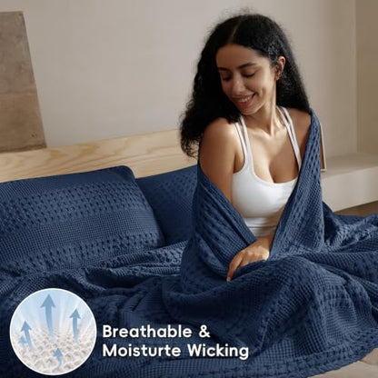 PHF Lightweight 100% Cotton Waffle Throw Blanket for Couch, Blue Sapphire - color: 06 Blue Sapphire, size: Throw(50"x60")