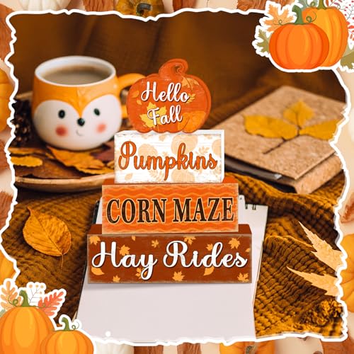 Britimes Fall Thanksgiving Pumpkin Tiered Tray Decor Set, 4 Pack, Wooden - color: Orange Pumpkin