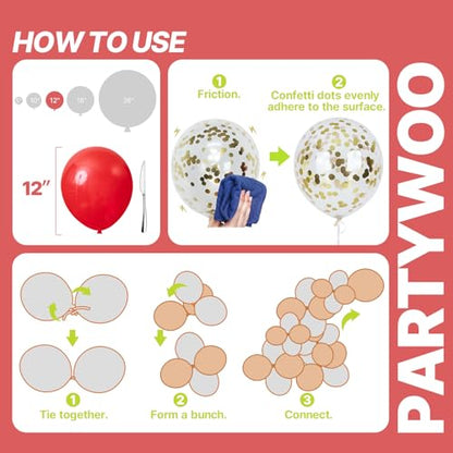 PartyWoo Red and Black Balloons 66pcs 12 Inch Black Red White Balloons - color: Red-3322
