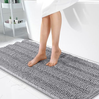 OLANLY Thick Bathroom Runner Rugs 47x24, Soft Chenille Long Bath Rugs, Grey - color: Grey, size: 47" X 24"