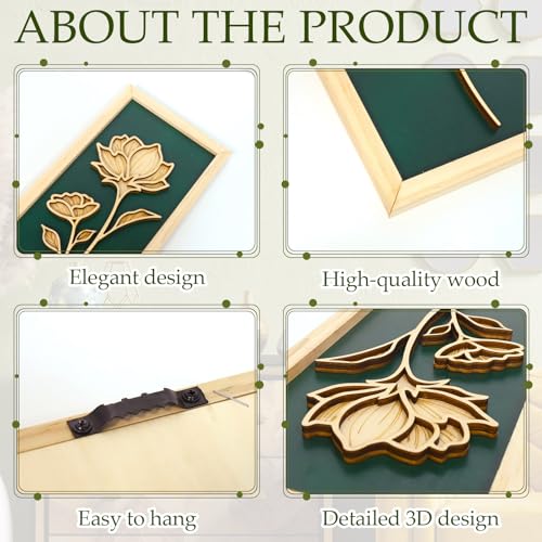 KOYILTD 2pcs 3D Green Wall Art Floral Wall Decor Boho Framed Bathroom Art - style: 2huahuilvqiang-Boho