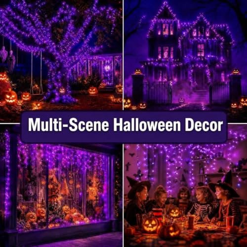 FLVOECN 720 LED 65FT Purple Halloween Ice Lights, Plug in Timer 8 Modes - color: Champagne