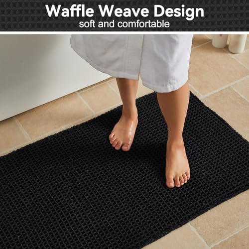 Triohero Black Waffle Bath Mat, Boho Bathroom Rugs Non Slip Washable, 24x48 - color: Black, size: 2' X 4' (Rectangular)