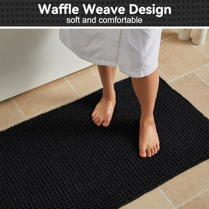 Triohero Black Waffle Bath Mat, Boho Bathroom Rugs Non Slip Washable, 20x30 - color: Black, size: 1'8" X 2'6" (Rectangular)