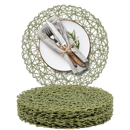 AHHFSMEI Paper Braided Round Placemats Set of 12 Natural Non-Slip Heat Resistant Table Mats for Dining Tables Woven Indoor & Outdoor Place mats(Green,12) - color: Green