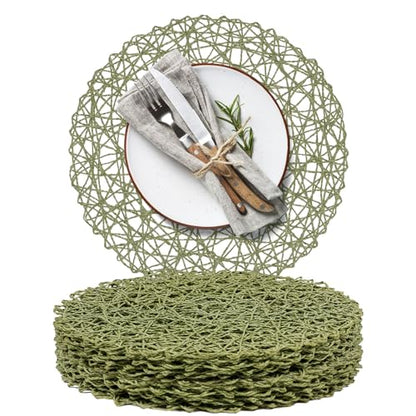 AHHFSMEI Paper Braided Round Placemats Set of 12 Natural Non-Slip Heat Resistant Table Mats for Dining Tables Woven Indoor & Outdoor Place mats(Green,12) - color: Green