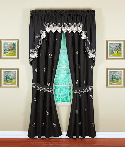 Today's Curtain Verona Reverse Embroidery Panel Pair and Tiebacks, 63", Black/Rose, 80" W X 63" L - color: Black/Rose, size: 80"W x 63"L (Pack of 1)