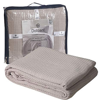 DOLLCENT 100% Soft Premium Combed Cotton Thermal Blanket– Queen Blanket– Soft Cozy Warm Cotton Blanket– Bed Throw Blanket– Queen Bed Blankets– All Season Cotton Blankets– Sand Queen Cotton Blankets - color: Sand, size: Queen (90"x90")