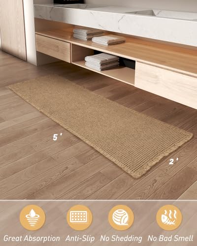 Upgraded Waffle Bath Mat Runner Absorbent Non Slip Bathroom Mat, 2' x 5' - color: Brown, size: 2' x 5'
