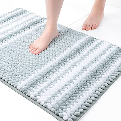 PiccoCasa Chenille Striped Bathroom Rug, Non Slip 20x32 Light Blue & White - color: Light Blue & White, size: 1'8" x 2'8" (Rectangular)