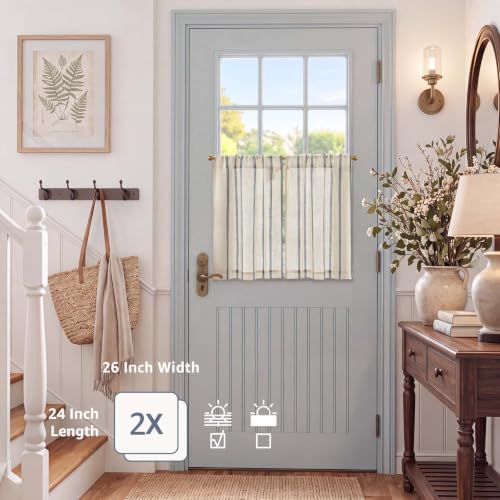 jinchan Linen Striped Tier Curtains for Kitchen Windows Farmhouse - color: Shadow Stripe | Blue on Linen, size: 26"W x 24"L (Pack of 2)