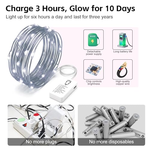 8 Pack Rechargeable LED Fairy Lights 7Ft 20LED Battery Operated - color: White
