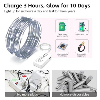 8 Pack Rechargeable LED Fairy Lights 7Ft 20LED Battery Operated - color: White