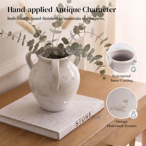 DOWAN Ceramic Vase, 6.3-Inch Three-Handle Rustic Farmhouse Decor - size: 6.3'' 3-Handle
