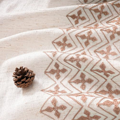 Beige Boho Embroidered Linen Curtains 63 Inch 2 Panels for Bedroom - color: Striped-beige, size: 52"W x 63"L (Pack of 2)