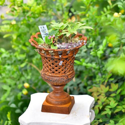 Sungmor Cast Iron Rust Urn Planter - 10 Inches Hollow Trophy-Shaped Design - color: Rust Color - Urn