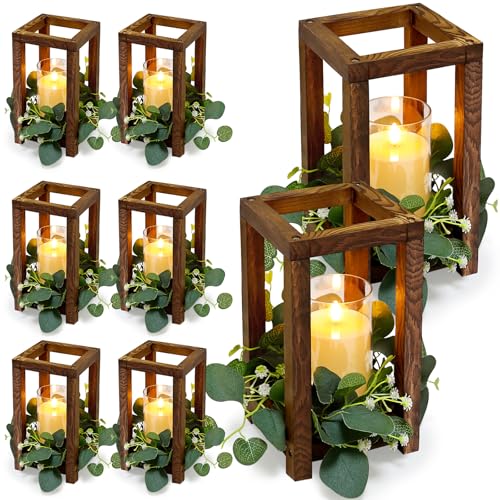 18 Pcs Wooden Lantern Centerpiece for Table Decor - color: Green, size: 6 Sets