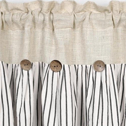 DOSLY Ides Farmhouse Rustic Linen Cotton Valance Curtain, Black Striped Pleated Design with Coconut Buttons, Multi-Room Window Treatment for Kitchen Living Room Bedroom, 52x18 Inch - color: Linen & Black Stripe, size: 52"W x 18"L (Pack of 1)
