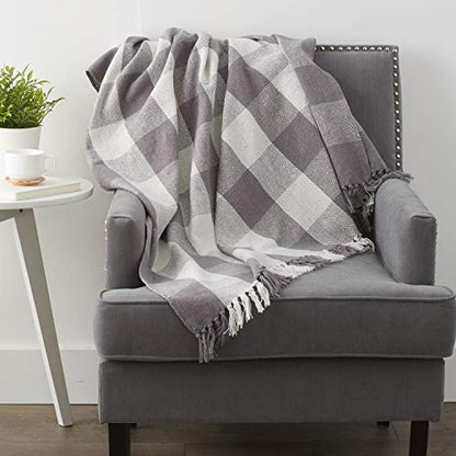 DII Buffalo Check Collection Rustic Farmhouse Throw Blanket with Tassles, 50x60, Gray/White - color: Gray/White, size: 50x60"
