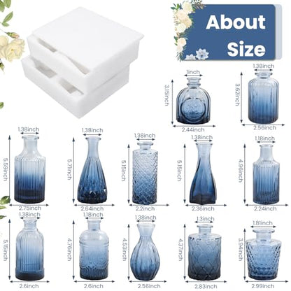 TBWIND 12Pcs Blue Glass Bud Vases Set, Small Vases for Flowers - color: Blue, size: 12Pcs