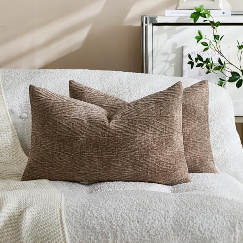 Throw Pillow Covers 12x20 Inch Set of 2, Textured Leaf Style, Tan - color: Tan, size: 20" x 12" (Pack of 2)