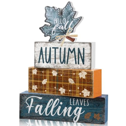 4Pcs Fall Table Decoration Fall Wood Signs Blue Maple Leaves Sign - style: Blue Maple Leaves