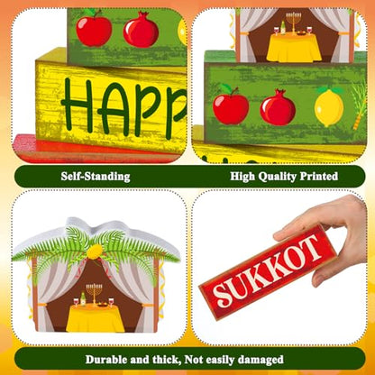 Yuntau 4 Pcs Happy Sukkot Table Decorations Sukkot Centerpieces for Tables - style: Happy Sukkot