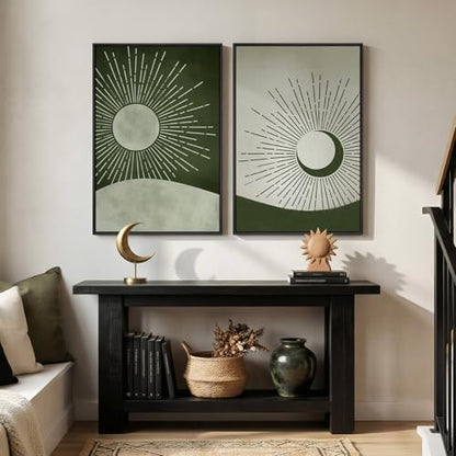Large Framed Green Boho Abstract Canvas Wall Art for Living Room, 24x36 In - color: Neutral Green, size: 24" W x 36" H x 2Pcs